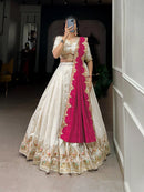 arati Style White Chinon Lehenga Choli with Zari Embroidery