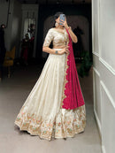 arati Style White Chinon Lehenga Choli with Zari Embroidery
