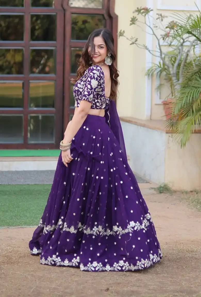 Purple Jubilee Embroidered Georgette Lehenga Choli Set