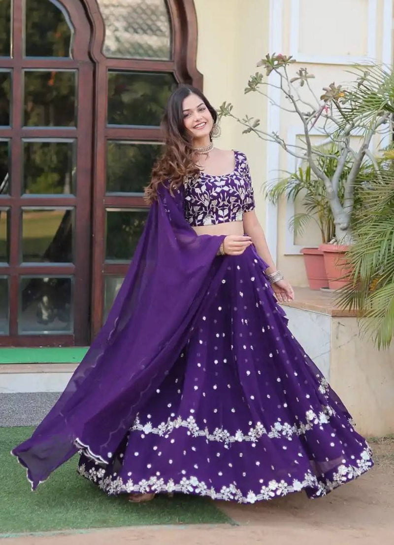 Purple Jubilee Embroidered Georgette Lehenga Choli Set