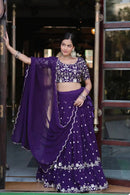 Purple Jubilee Embroidered Georgette Lehenga Choli Set