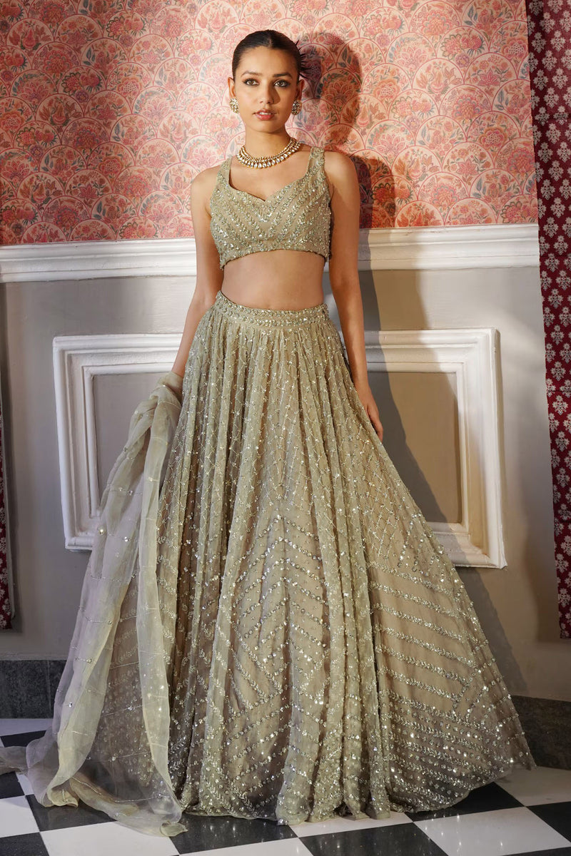 Beige Georgette Lehenga Choli with Zari Work