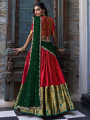 Samantha Red Jacquard Lehenga Choli with Zari Embroidery