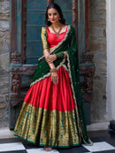Samantha Red Jacquard Lehenga Choli with Zari Embroidery