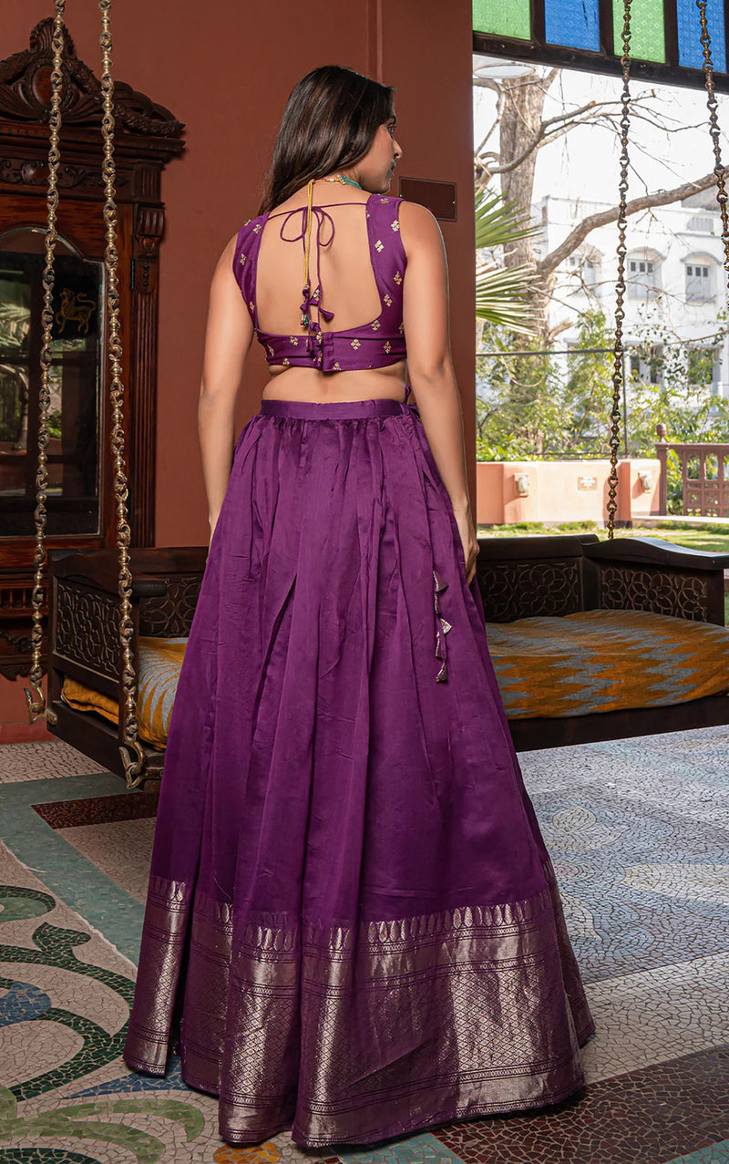 Purple Jacquard Semi-Stitched Lehenga Choli with Embroidered Dupatta