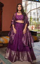 Purple Jacquard Semi-Stitched Lehenga Choli with Embroidered Dupatta