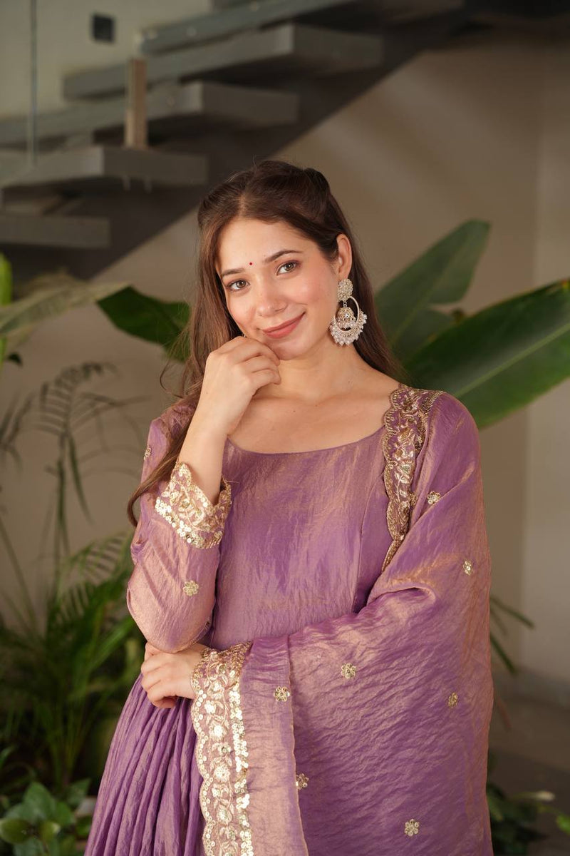 Women’s Party Wear Embroidered Gown & Dupatta Set – Fandy Silk