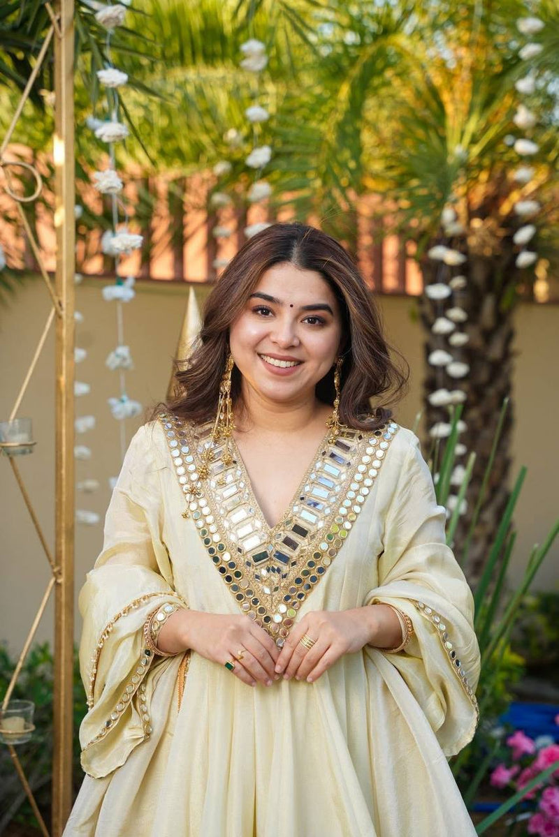 Premium Cosmos Fabric Real Mirror Work Plazzo Set – Exclusive 3 Piece Collection