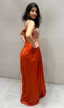 Indo-Western Partywear Set | Premium Net Silk Embroidered Blouse & Rangoli Silk Dhoti