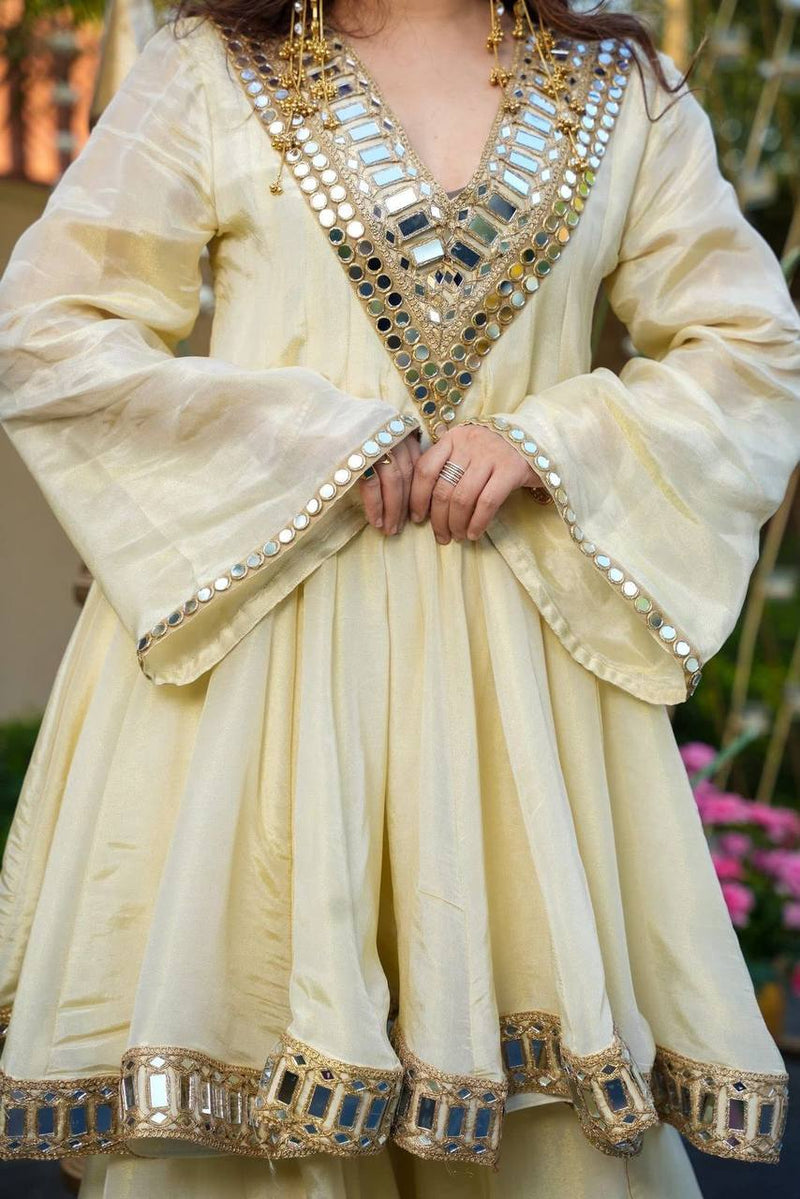 Premium Cosmos Fabric Real Mirror Work Plazzo Set – Exclusive 3 Piece Collection