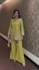 Elara Grace Fox Georgette Embroidery Top & Plazzo – Partywear Set