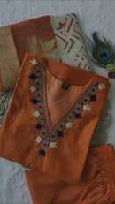 Orange Royale Roman Silk Suit – “SilkGlow Orange Edition” with Heavy Lichi Jacquard Dupatta & Hand Work